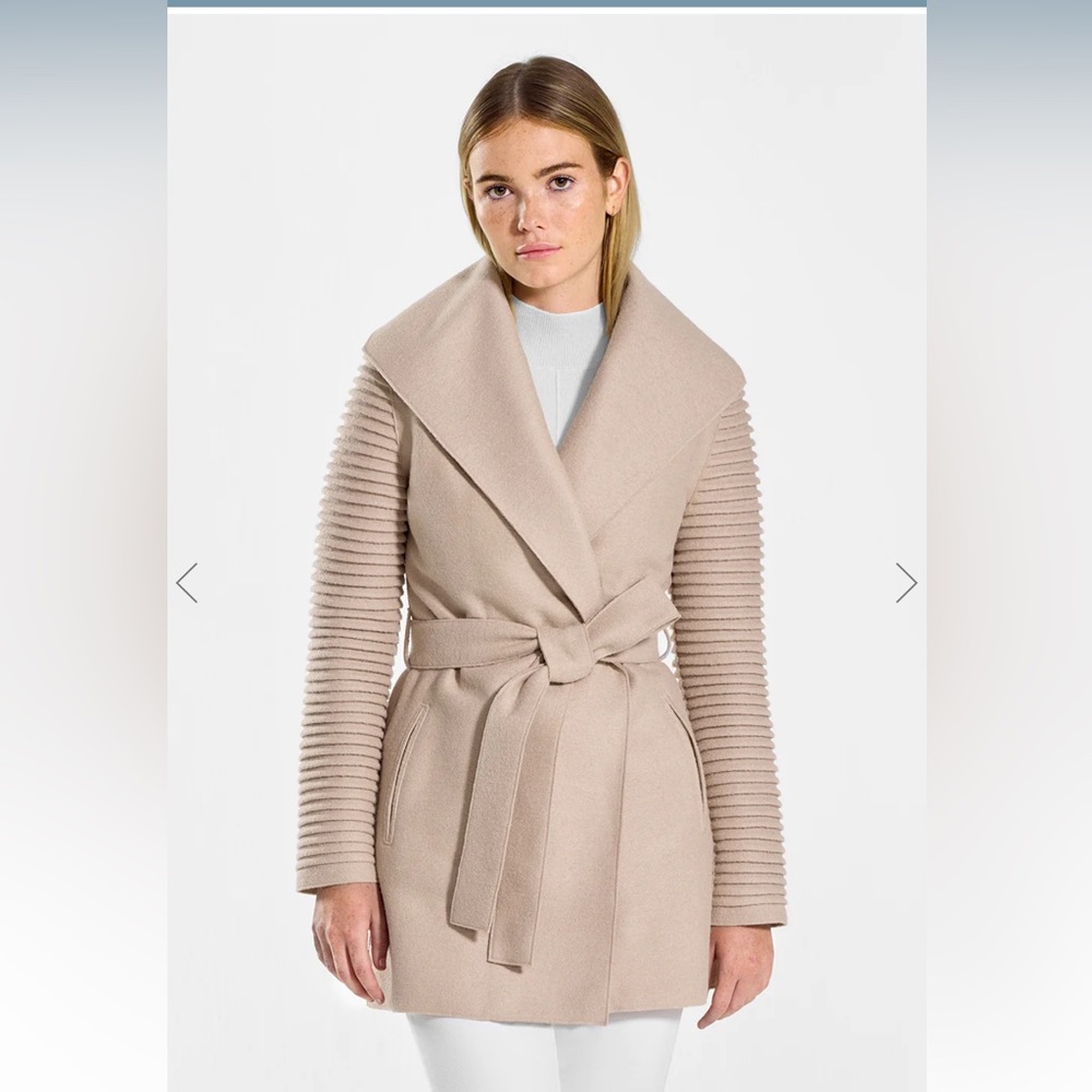Sentaler Fine Alpaca Wrap Coat with Ribbed Sleeves. Size small. Colour Chamois